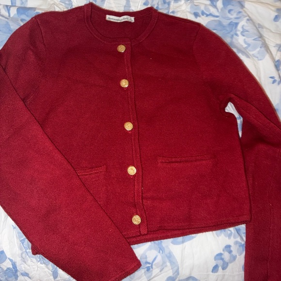 Abercrombie & Fitch Luxe Loft Red Cardigan with Gold Buttons Size Small - Picture 2 of 2